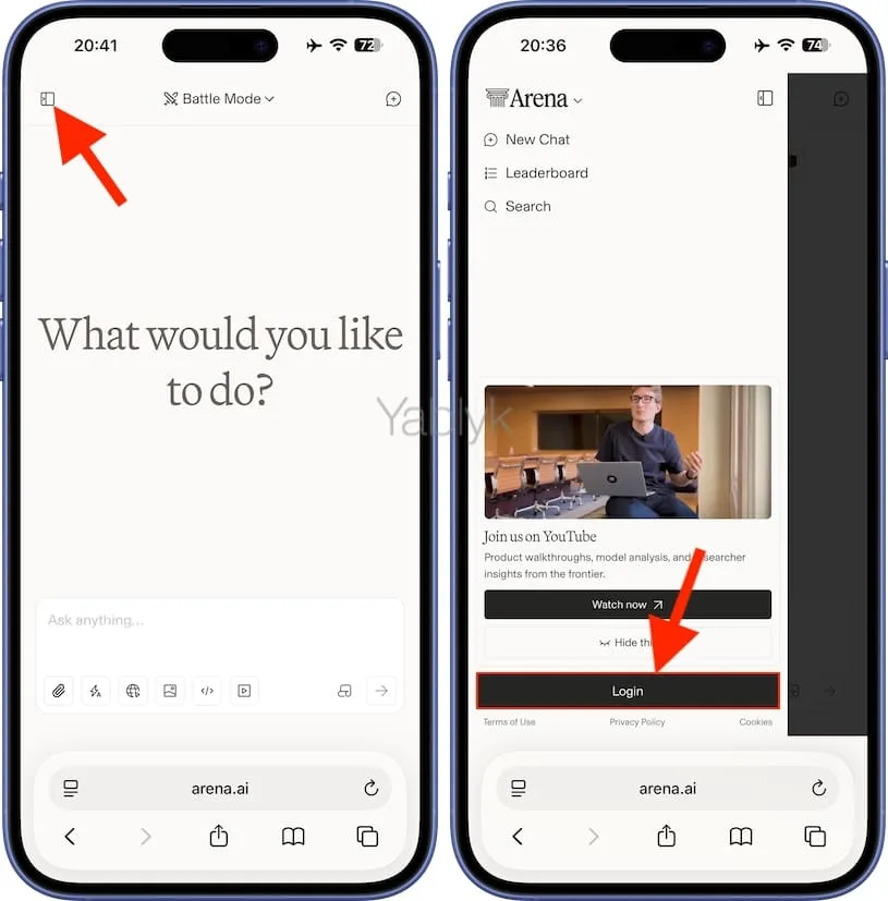 Как войти в аккаунт на сайте arena.ai