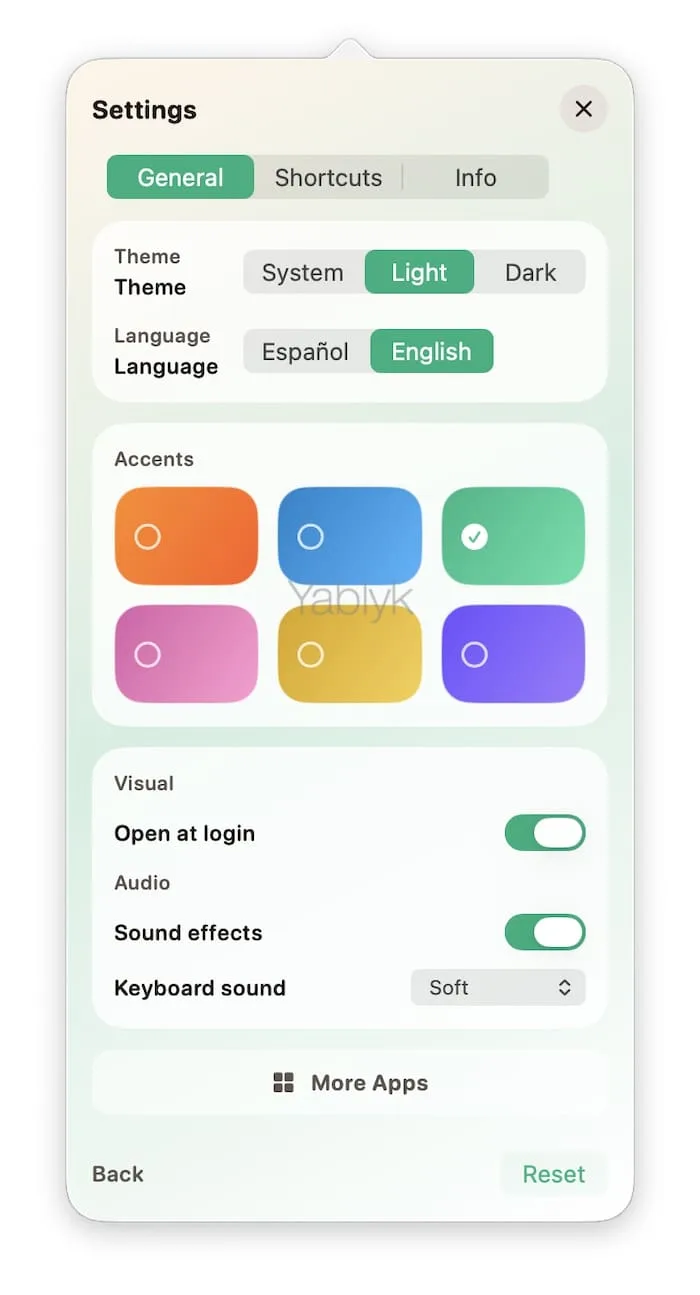 Вкладка General в калькуляторе Numsy
